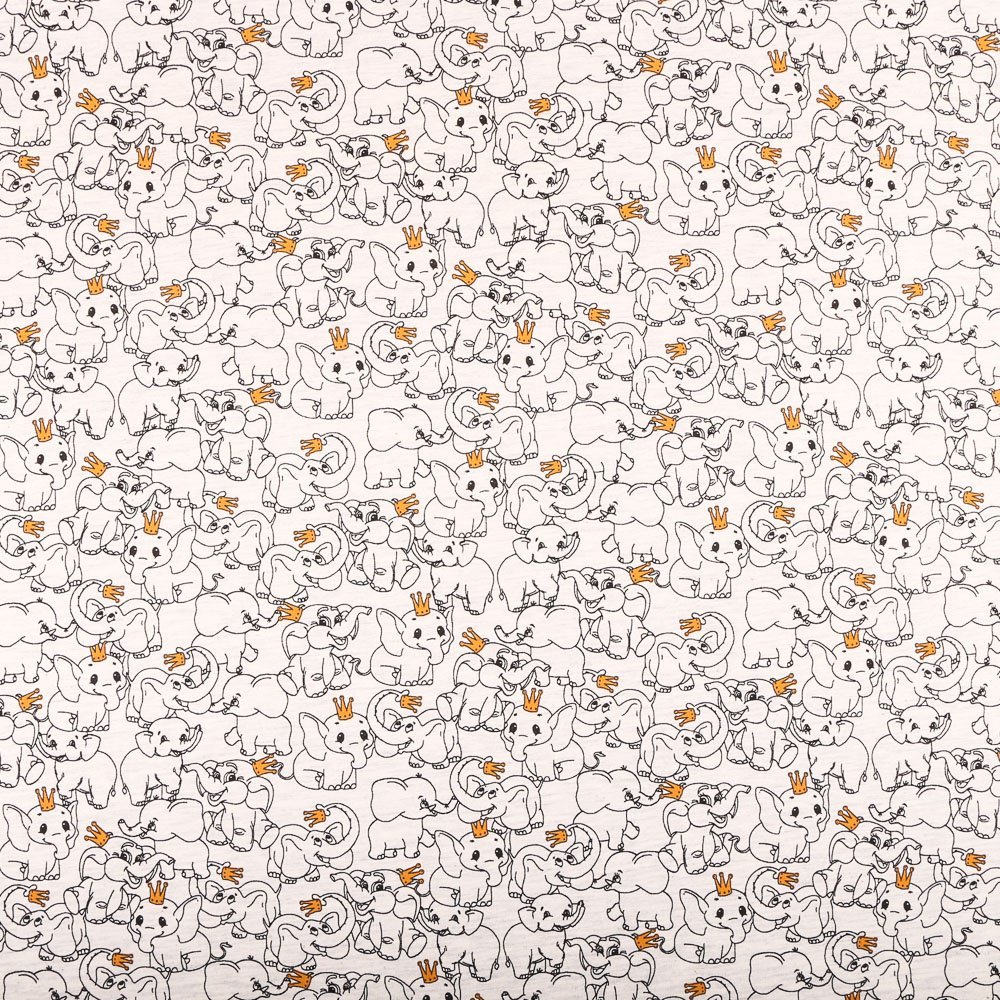 Tissu Jersey Jogging Elephants roi sur fond Ecru chiné