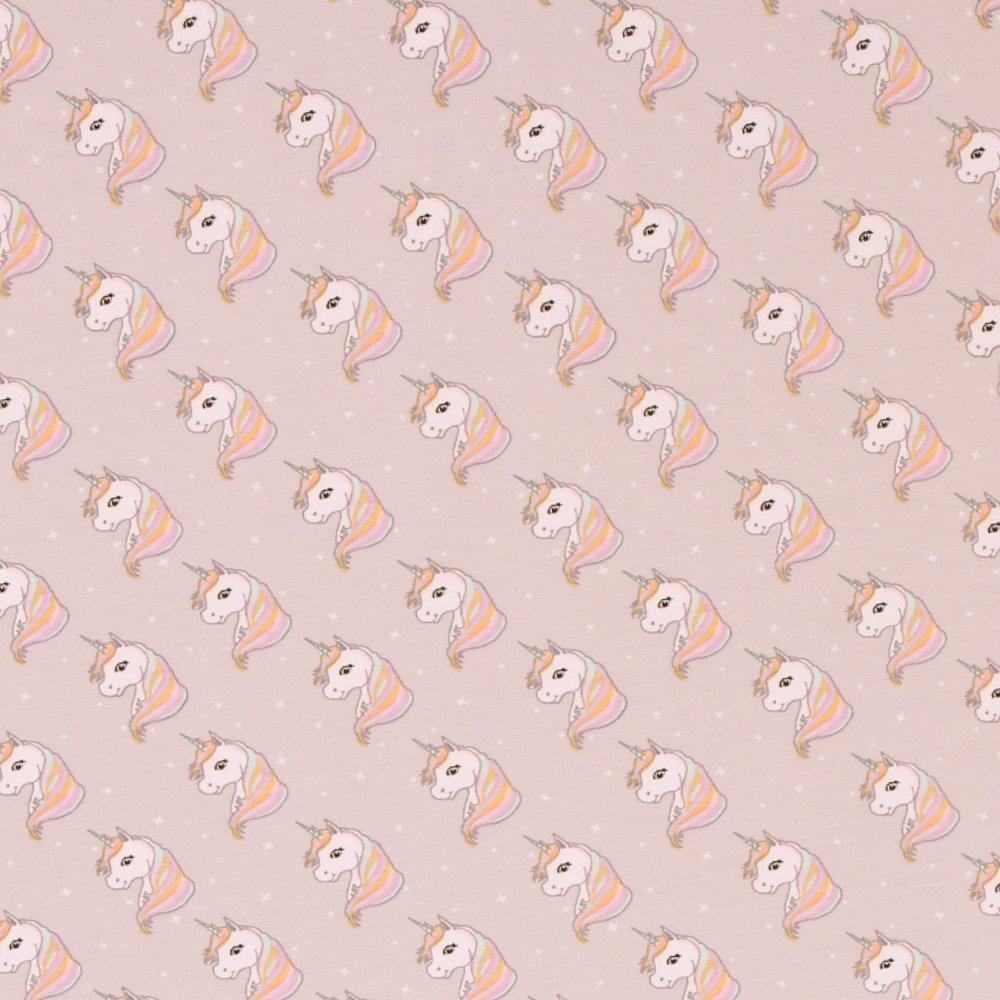 Tissu Jersey Licornes Arc-en-ciel sur fond Gris