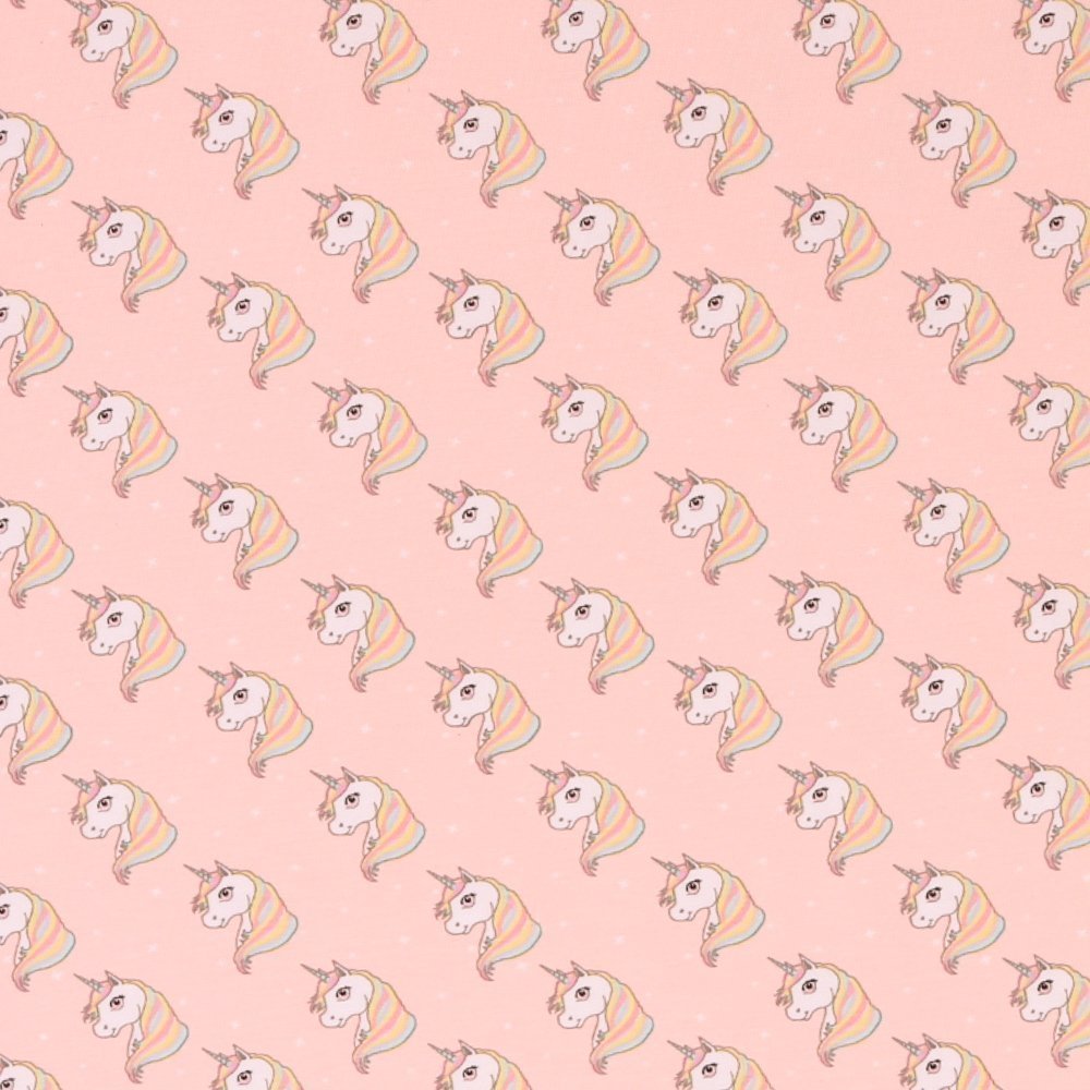Tissu Jersey Licornes Arc-en-ciel sur fond Saumon