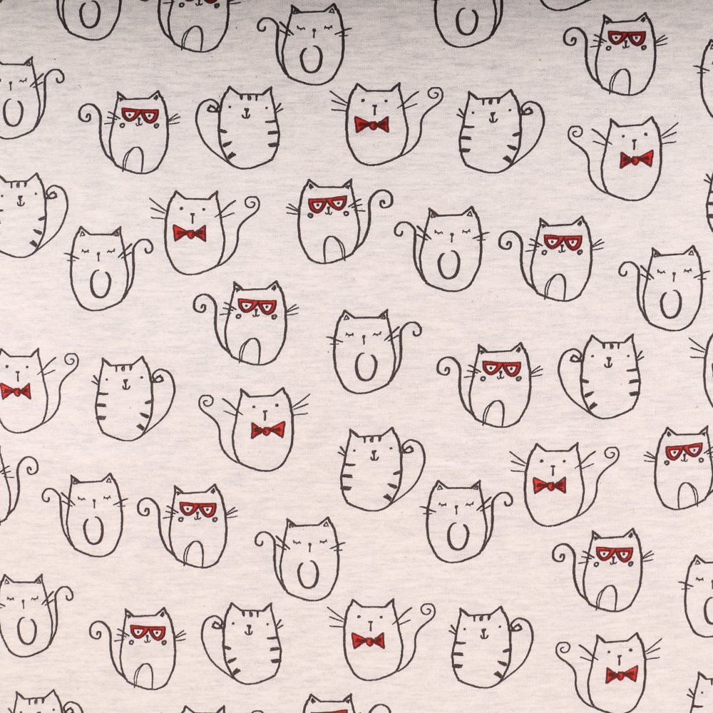 Tissu Sweat Chats sur fond Ecru chiné