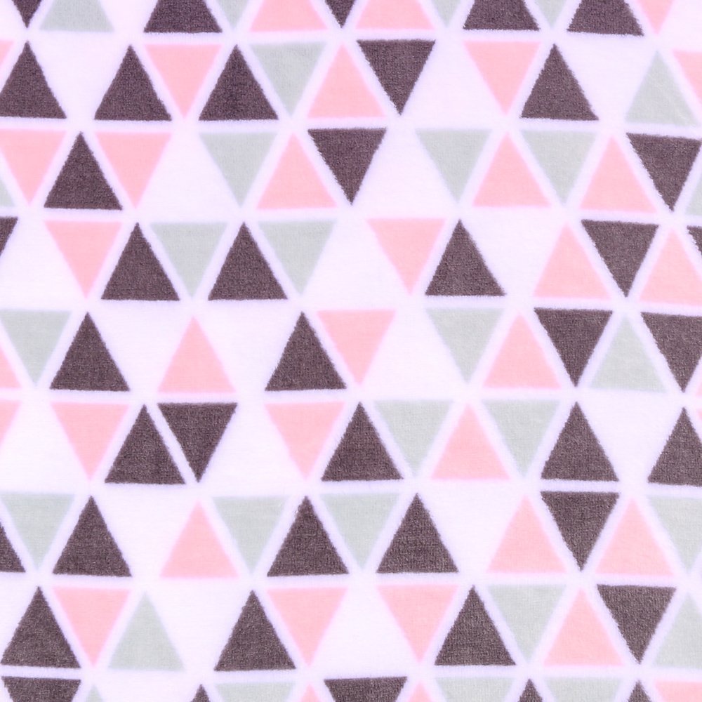 Tissu Doudou Triangles Roses et verts pâle sur fond Blanc