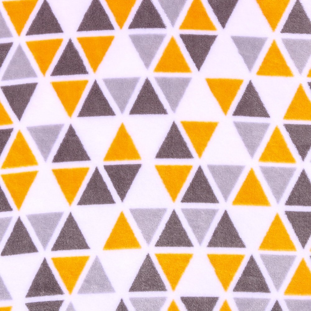 Tissu Doudou Triangles Moutarde et gris sur fond Blanc