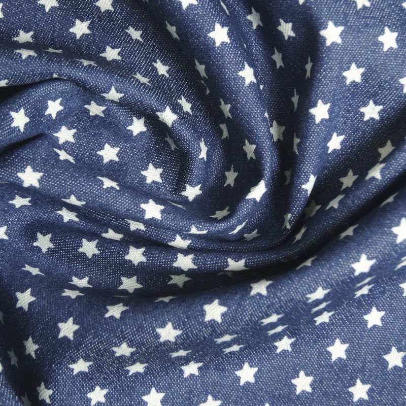 Tissu Jeans Lycra Bleu marine Etoiles blanches