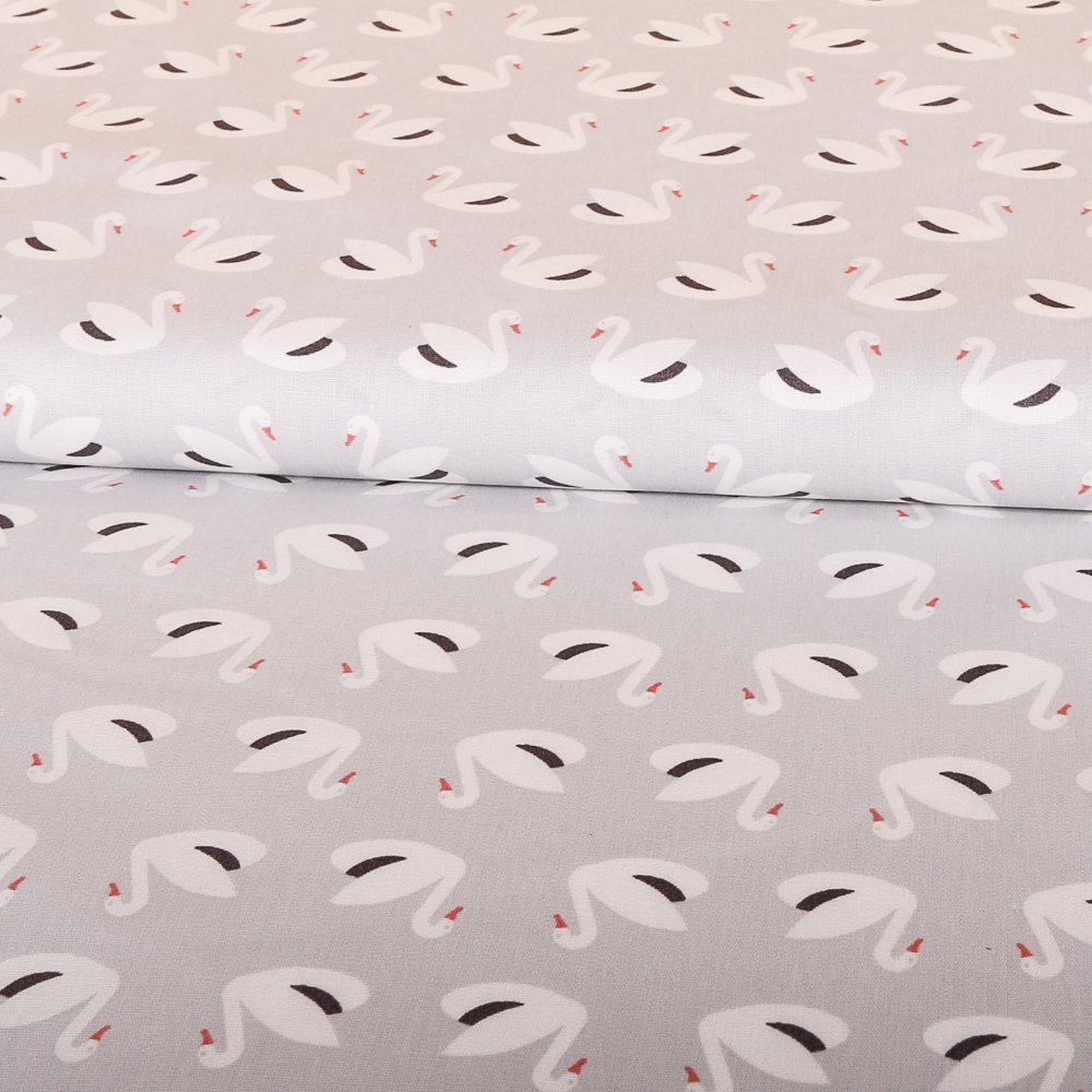 Tissu Coton Imprimés Cygnes Blancs sur fond Gris clair