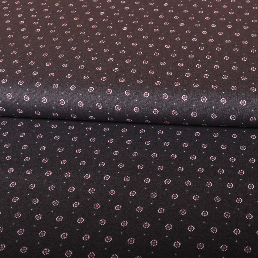 Tissu Coton Imprimés Cercles pointillés Rouge et blancs sur fond Anthracite