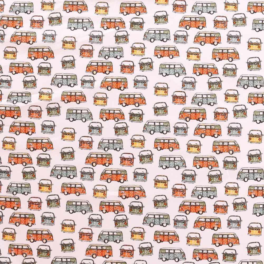 Tissu Coton Imprimés LittleBird Van Multicolore sur fond Blanc