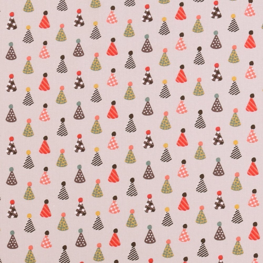 Tissu Coton Imprimé LittleBird Chapeaux de Fête Multicolores sur fond Gris Clair
