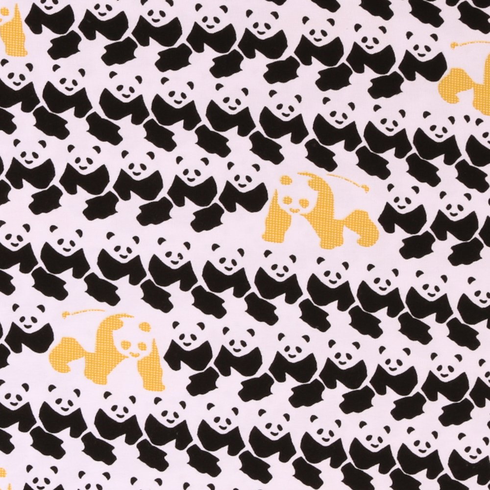 Tissu Jersey Pandas Noirs et Jaunes sur fond Blanc