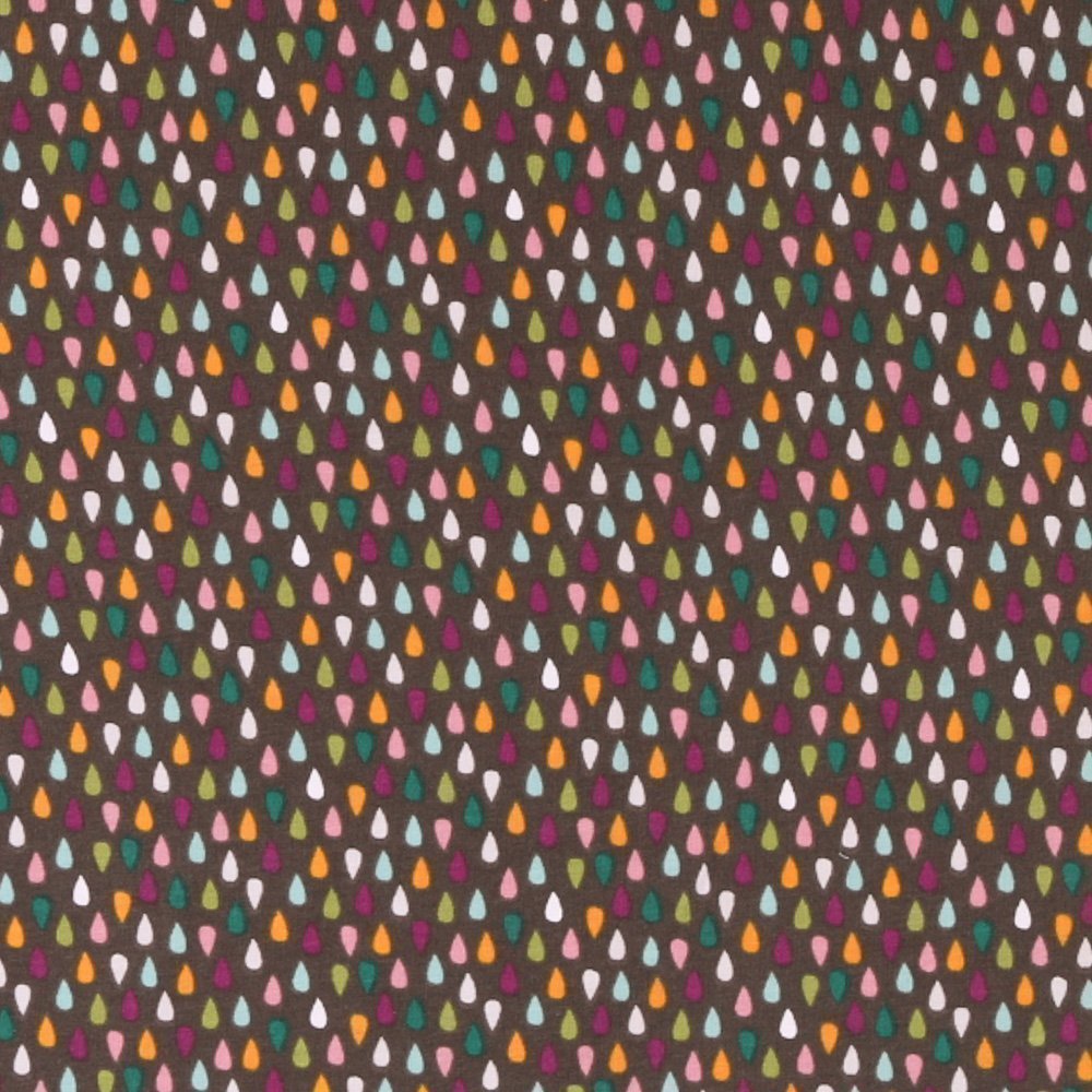 Tissu Jersey Gouttes de Pluies Multicolores sur fond Gris Foncé