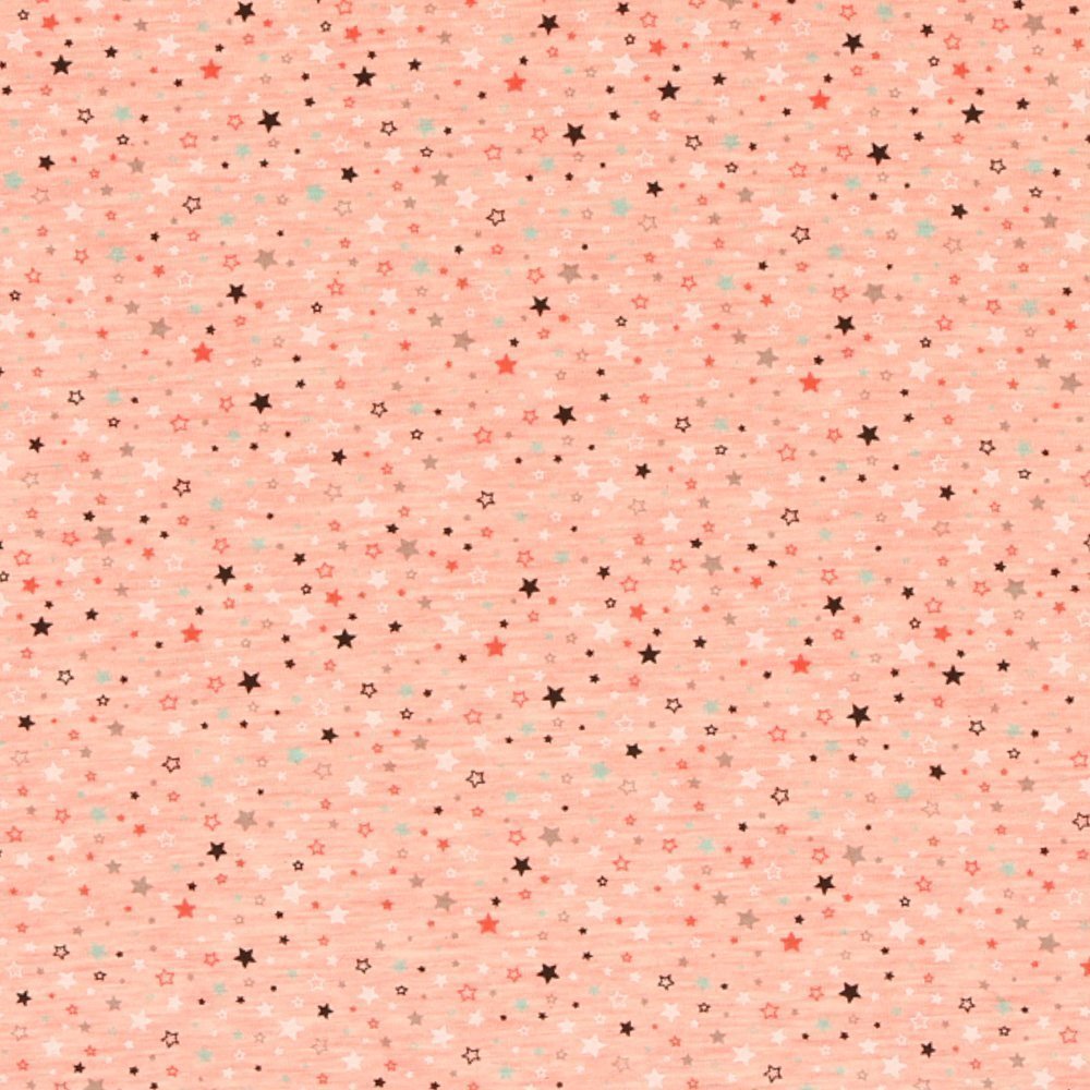 Tissu Jersey Petites Etoiles Multicolores sur fond Saumon Chiné