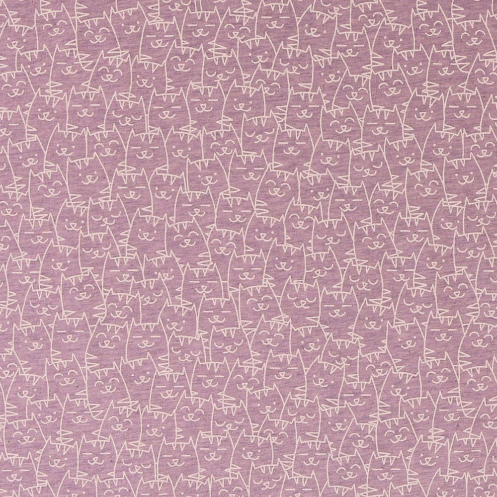 Tissu Jersey Chats Blancs sur fond Parme Chiné