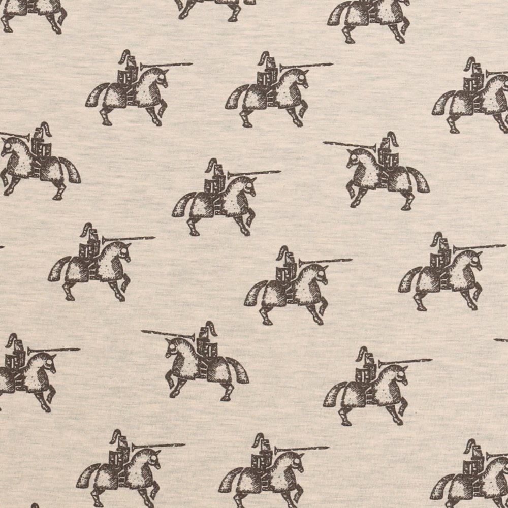 Tissu Jersey Chevaliers Gris Foncé sur fond Gris Chiné