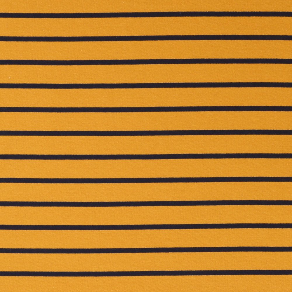 Tissu Jersey Rayé Bleu Marine sur fond Moutarde