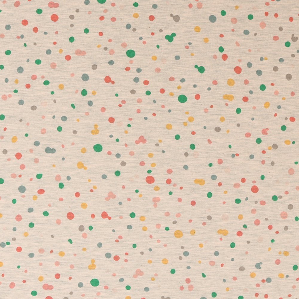 Tissu Jersey à Pois Multicolores - N°1 sur fond Gris Chiné