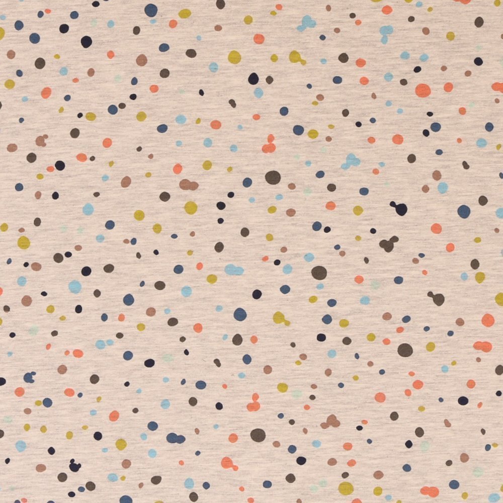 Tissu Jersey à Pois Multicolores - N°2 sur fond Gris Chiné