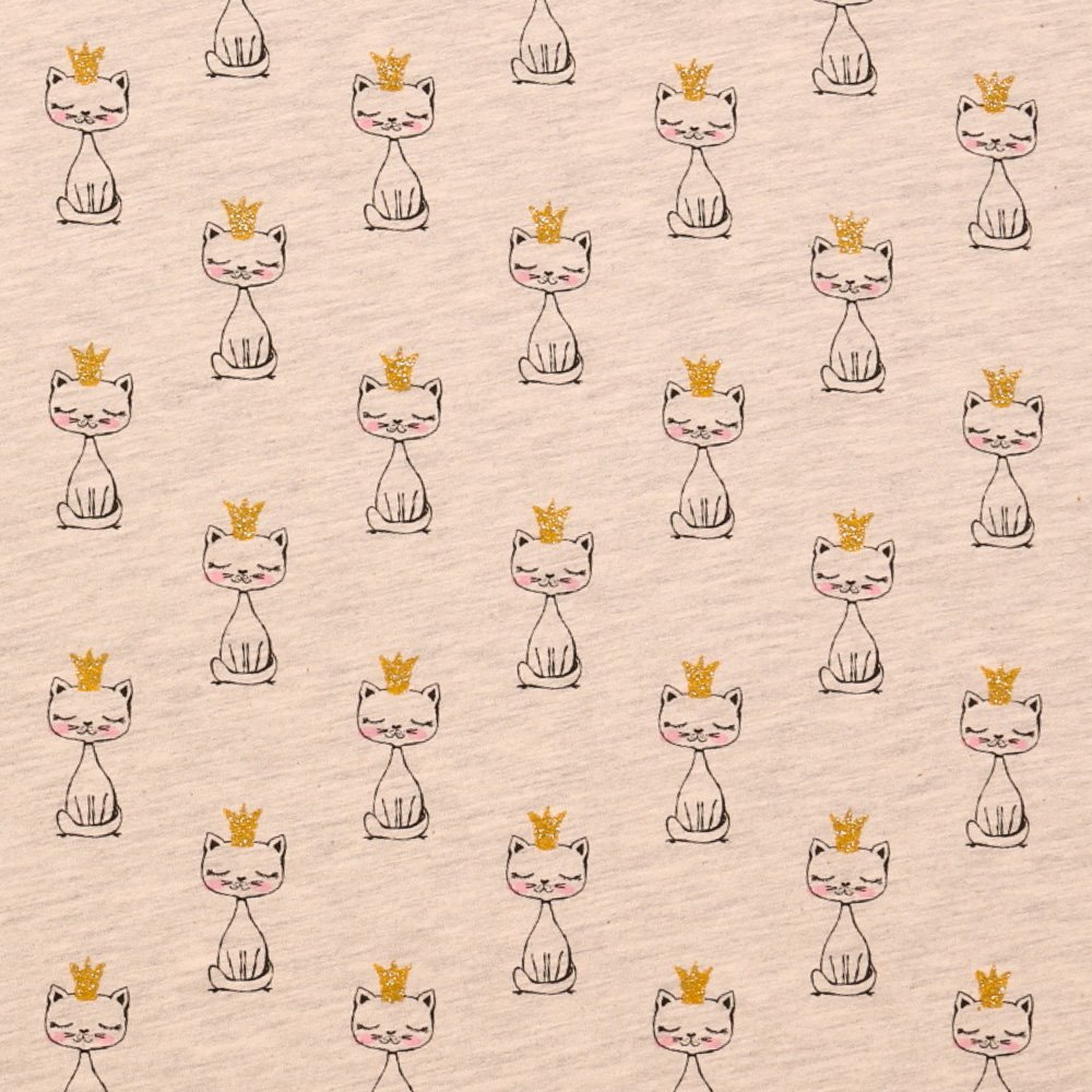 Tissu Jersey Coton envers Molleton Princesse Minette Couronne à paillettes sur fond Gris Chiné