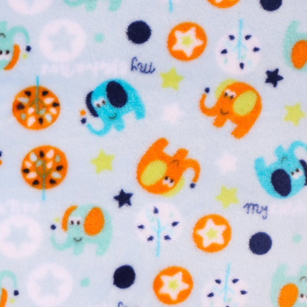 Tissu Doudou Eléphants sur fond Bleu Ciel