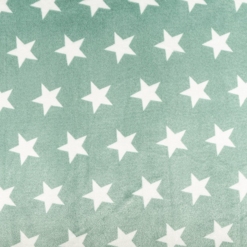 Tissu Doudou Etoiles Blanches sur fond Vert opale