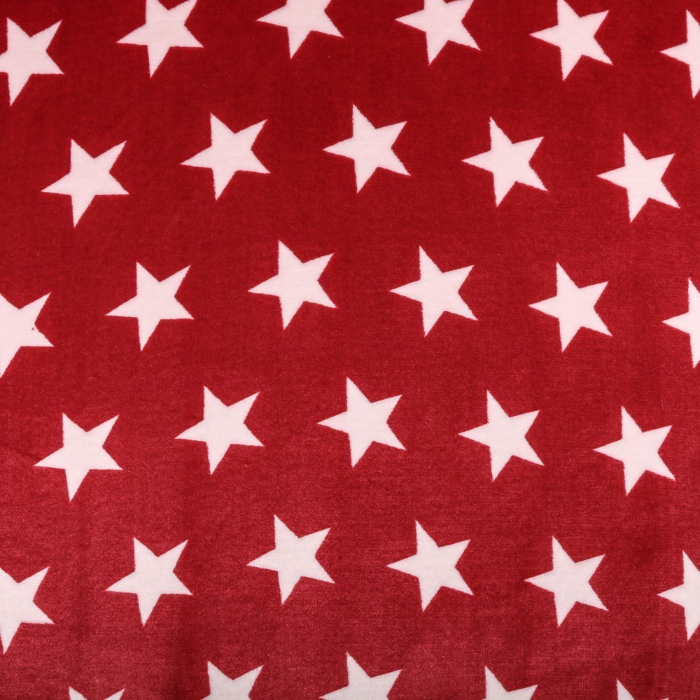 Tissu Doudou Etoiles Blanches sur fond Bordeaux