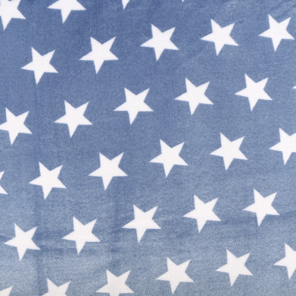 Tissu Doudou Etoiles Blanches sur fond Bleuet