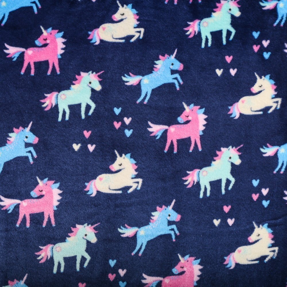 Tissu Doudou Bleu nuit Licornes Ton pastel