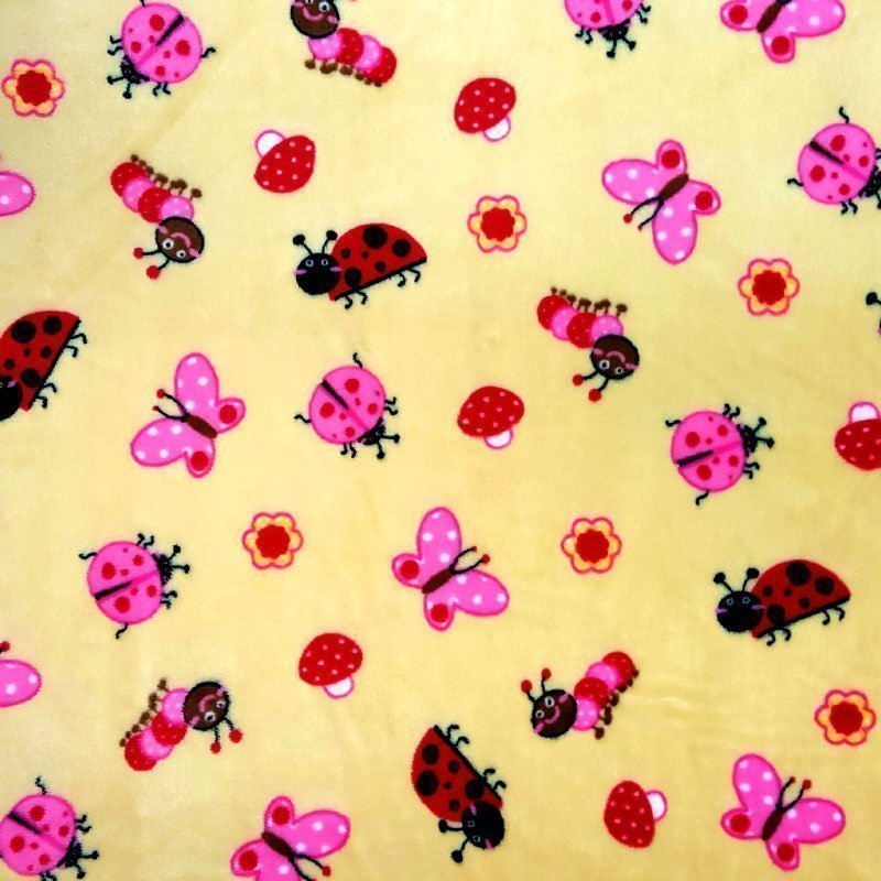 Tissu Doudou Beige Papillons et coccinelles