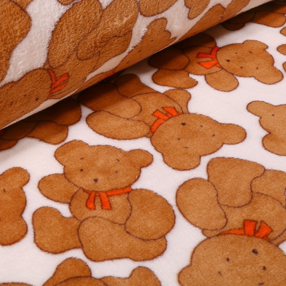 Tissu Doudou Oursons sur fond Blanc - Par 10cm