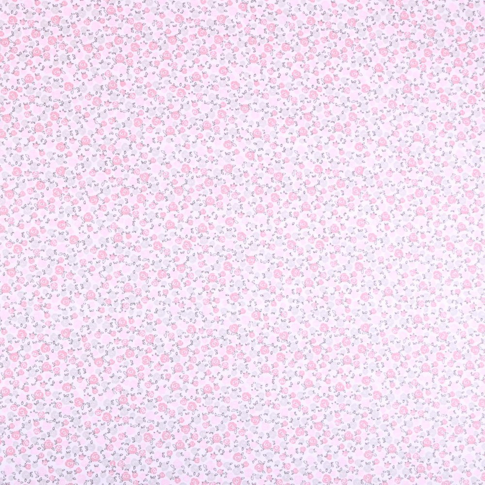 Tissu Coton Imprimé Pétales Roses et grises sur fond Blanc