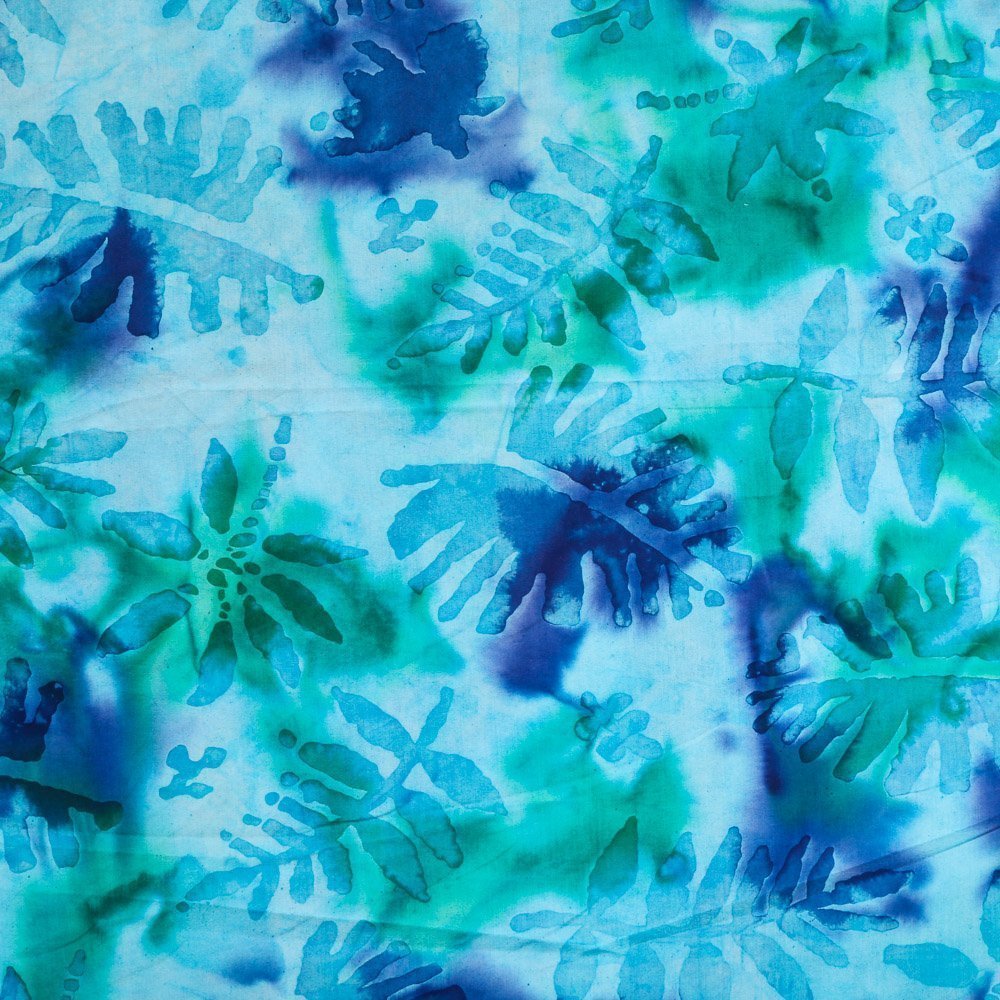 Tissu Batik Feuilles Dégradé de bleu