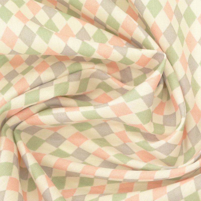 Tissu Coton Blanc Losanges roses et verts
