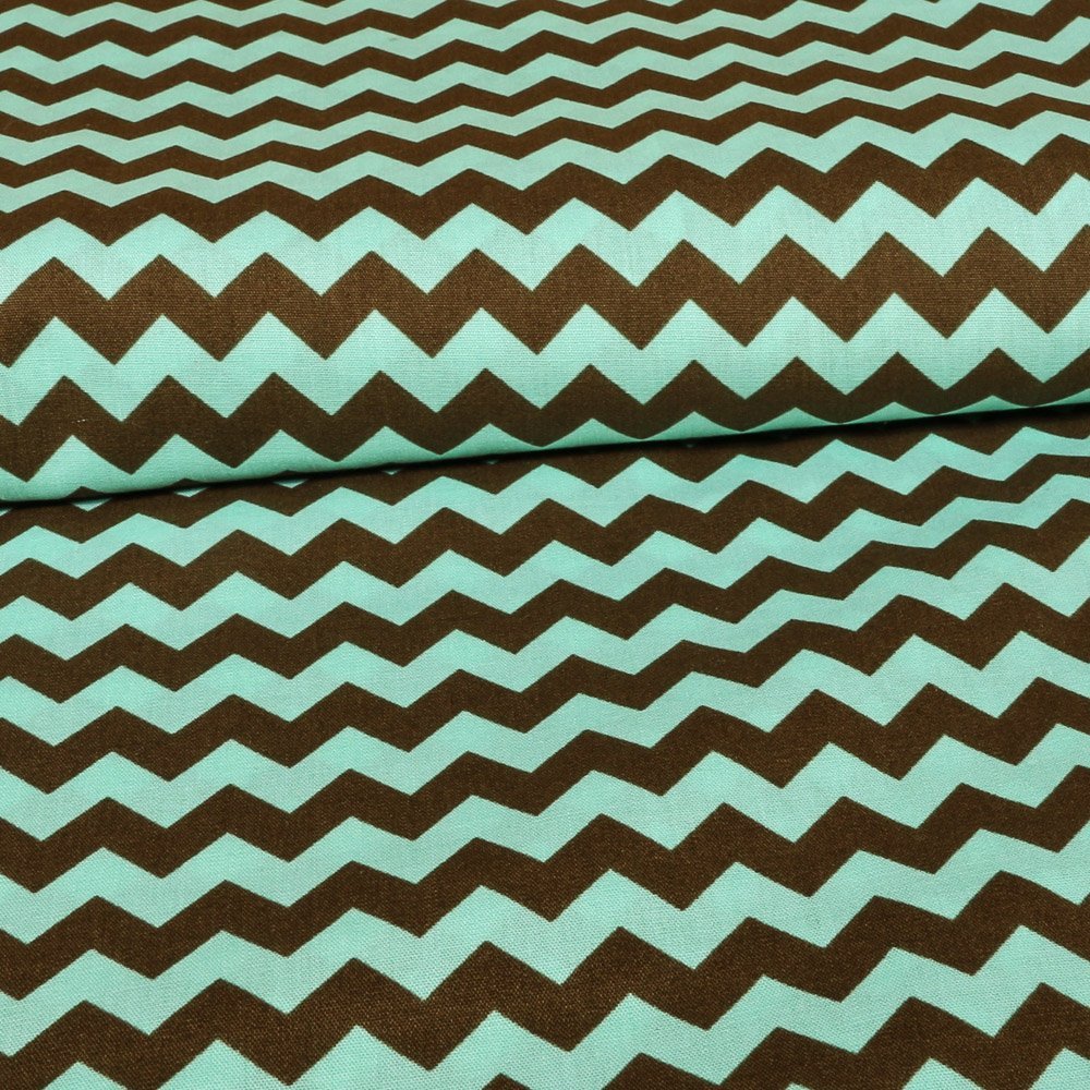 Tissu Popeline imprimée Vert pâle Chevrons marrons