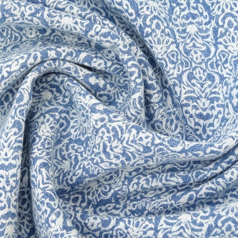 Tissu Denim Lycra Formes tribales blanches