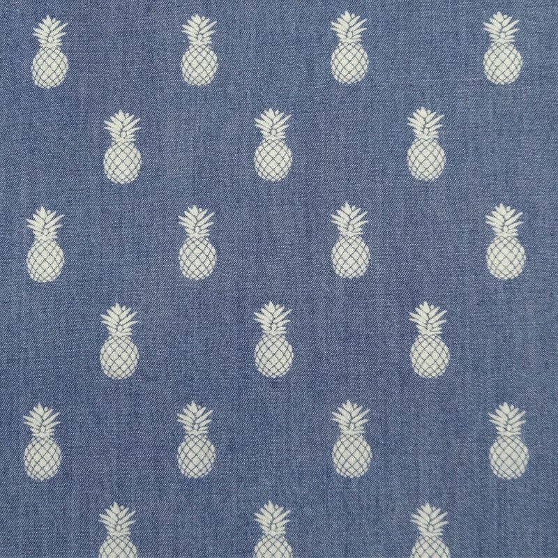 Tissu Jeans Bleu marine Ananas blancs
