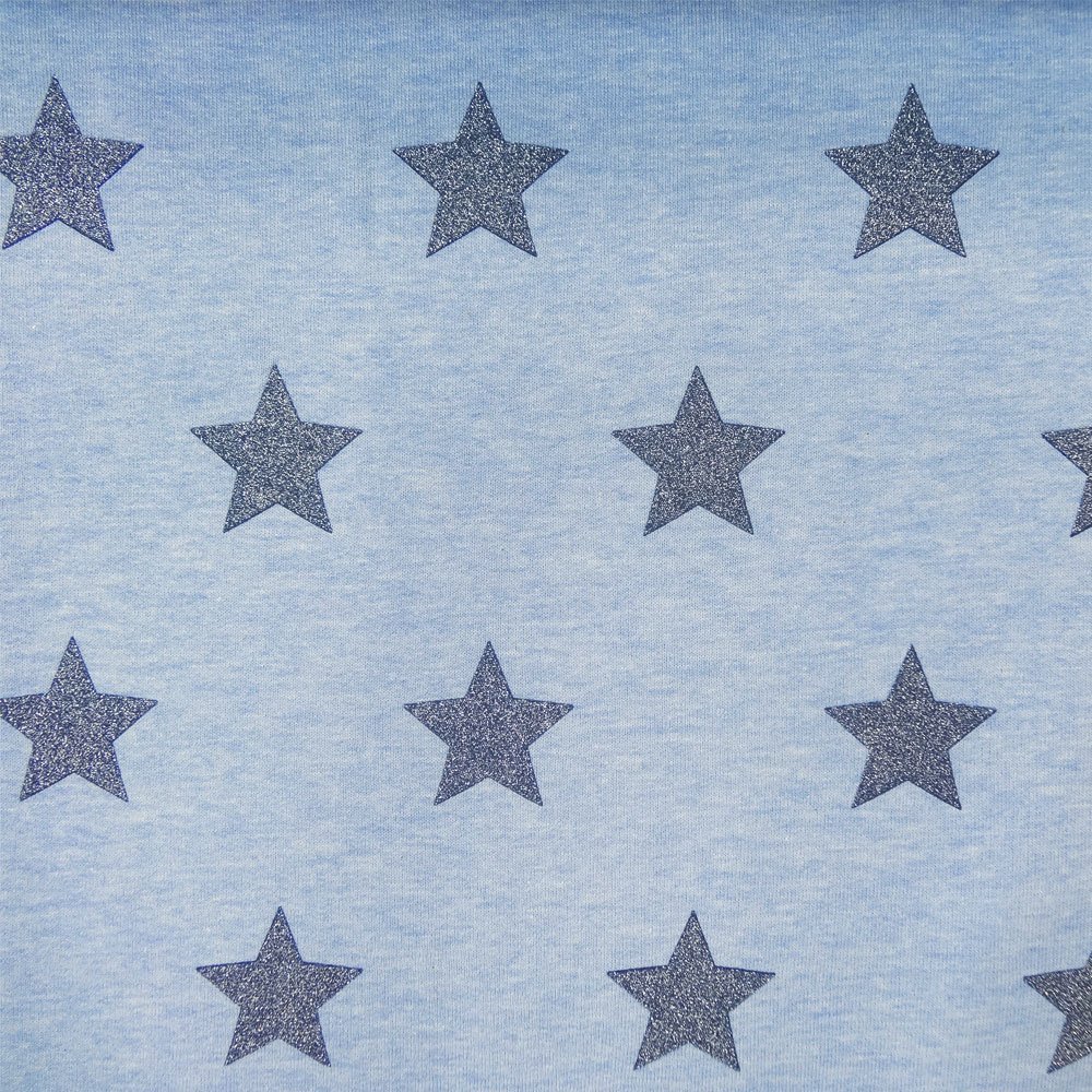 Tissu Sweat bleu dragée Etoiles marine à paillettes