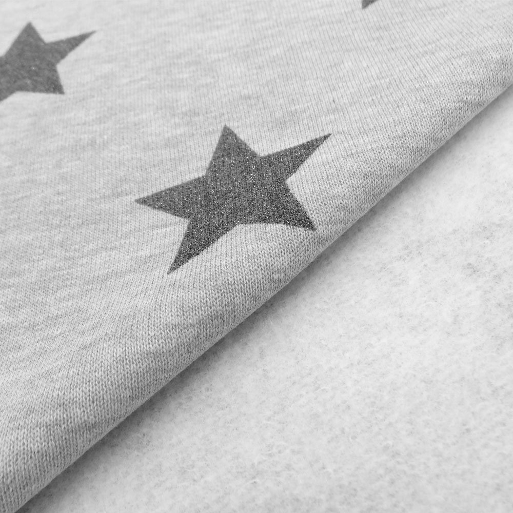 Tissu Sweat Gris chiné Etoiles pailletées Glitter gris argent