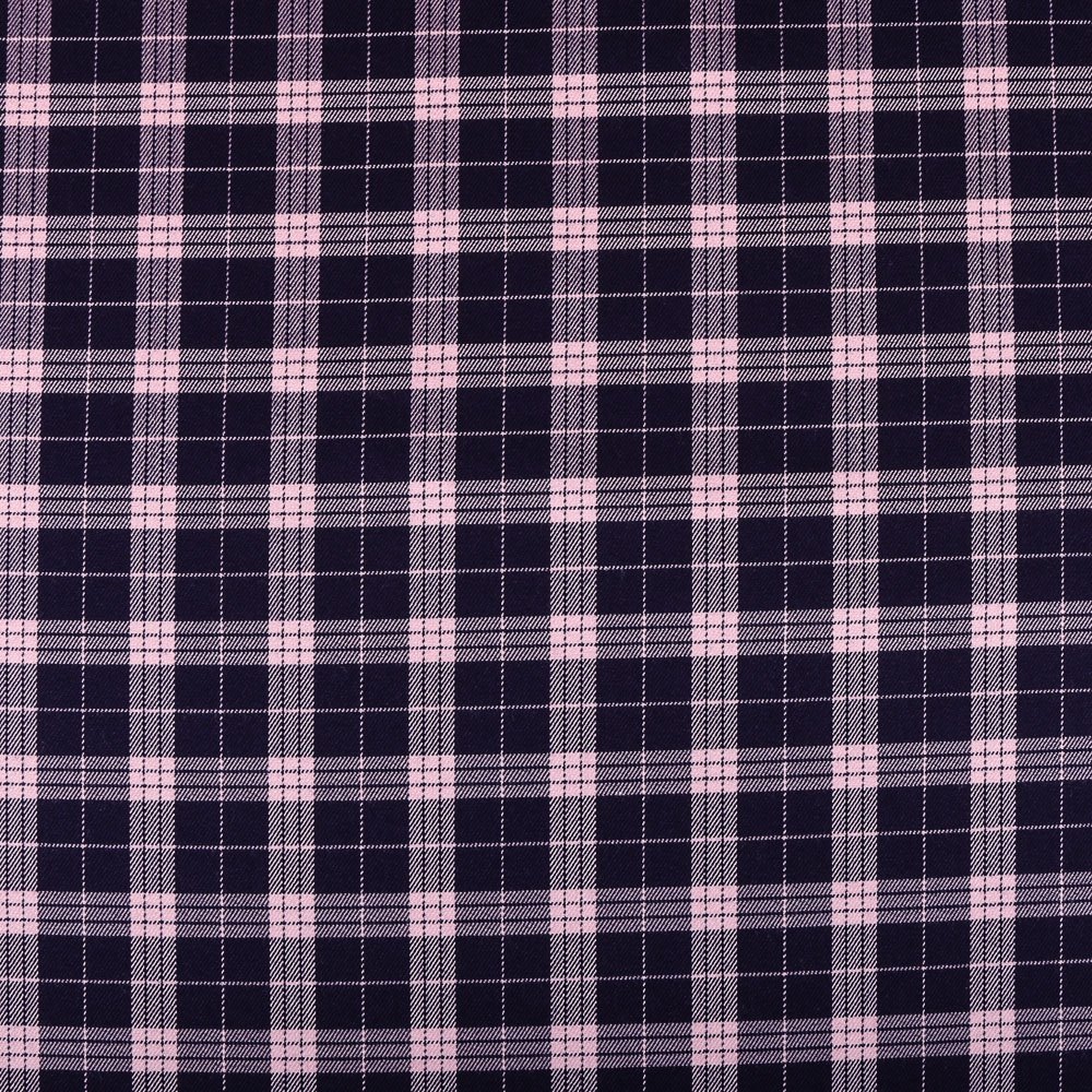 Tissu Tartan Ecossais Carreaux Roses sur fond Marine