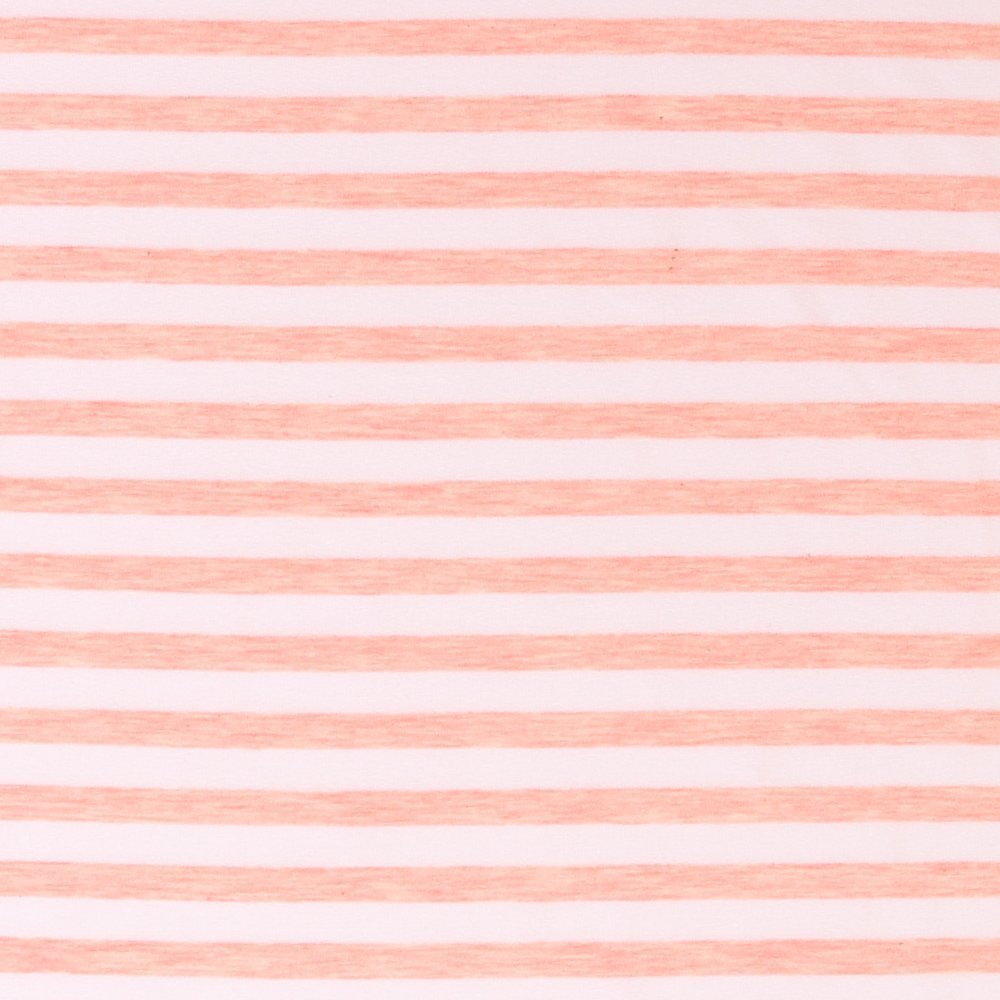 Tissu Jersey Rayé Saumon Chiné sur fond Blanc