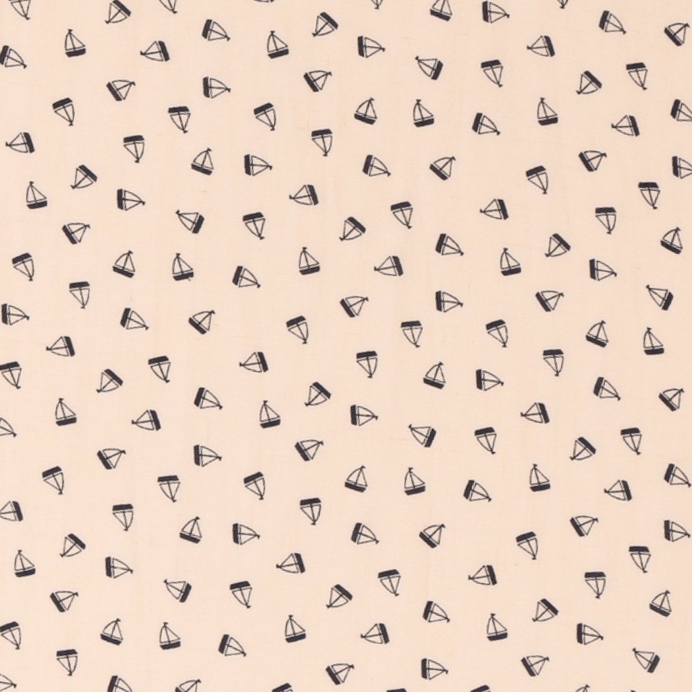 Tissu Lin Viscose Imprimé Petits Bateaux Bleu Marine sur fond Ecru