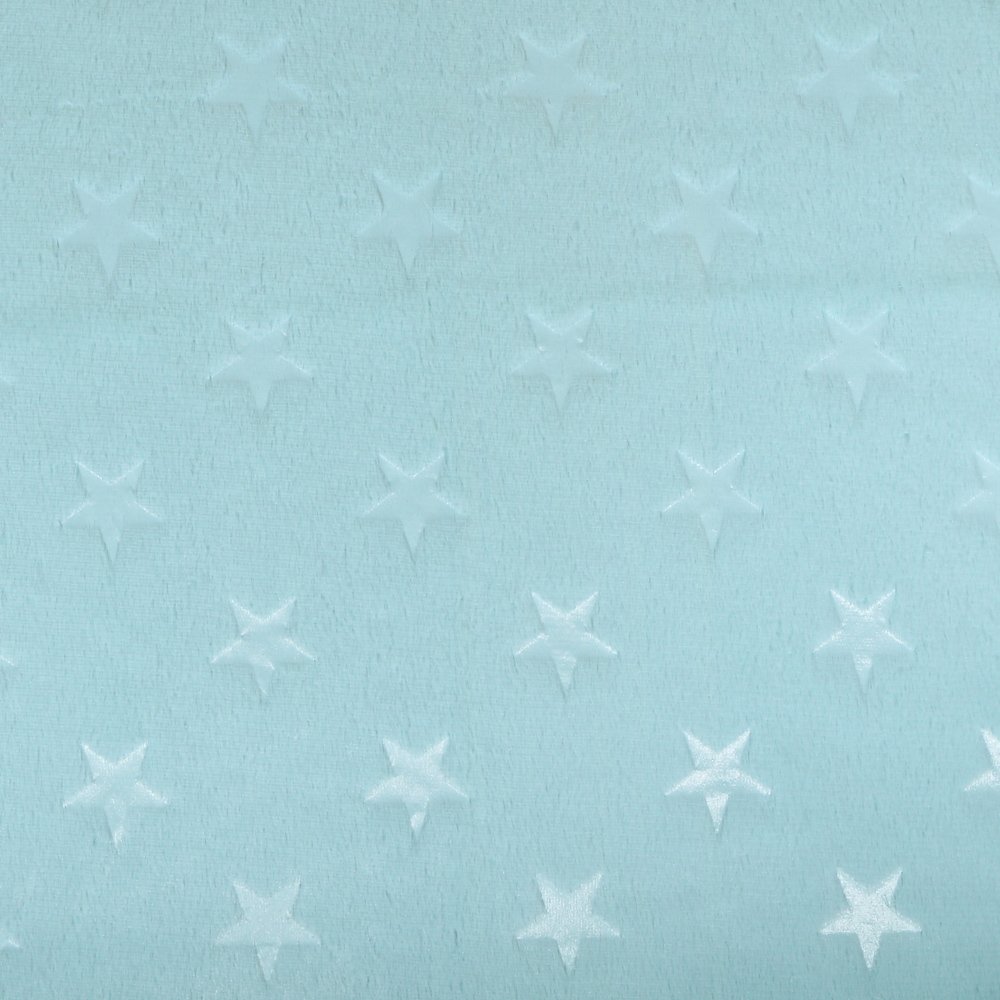 Tissu Minky Ultra doux Longs Poils Etoiles sur fond Vert menthe