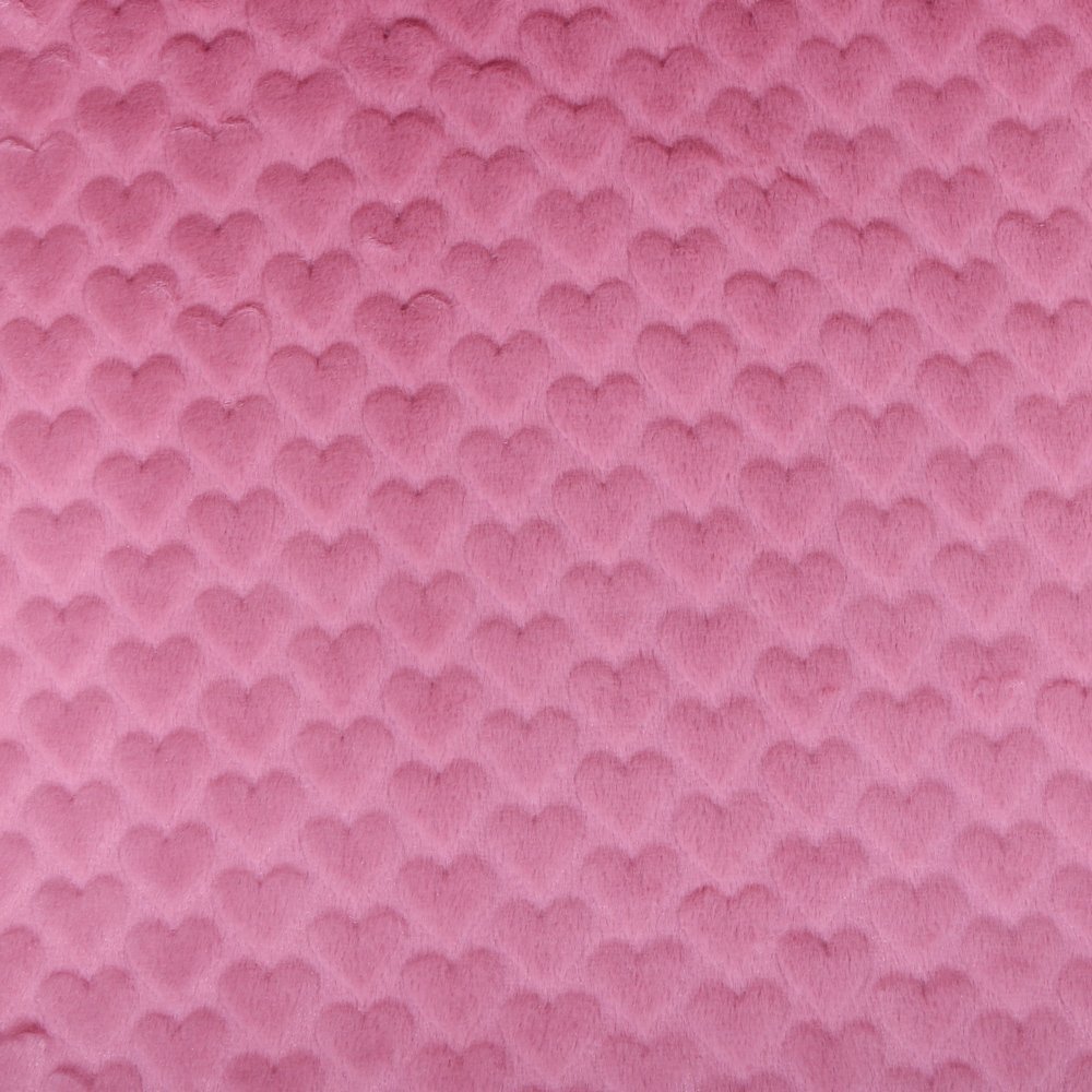 Tissu Minky Ultra doux Longs Poils Coeurs sur fond Rose