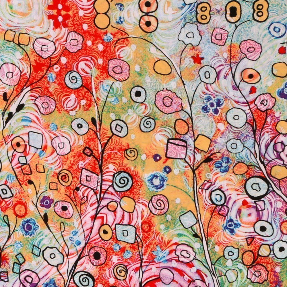 Tissu Viscose Imprimé Dessins de Fleurs sur fond Multicolore