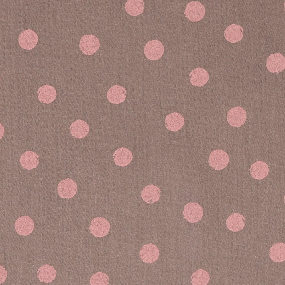 Tissu Double Gaze à Gros Pois Roses sur fond Gris