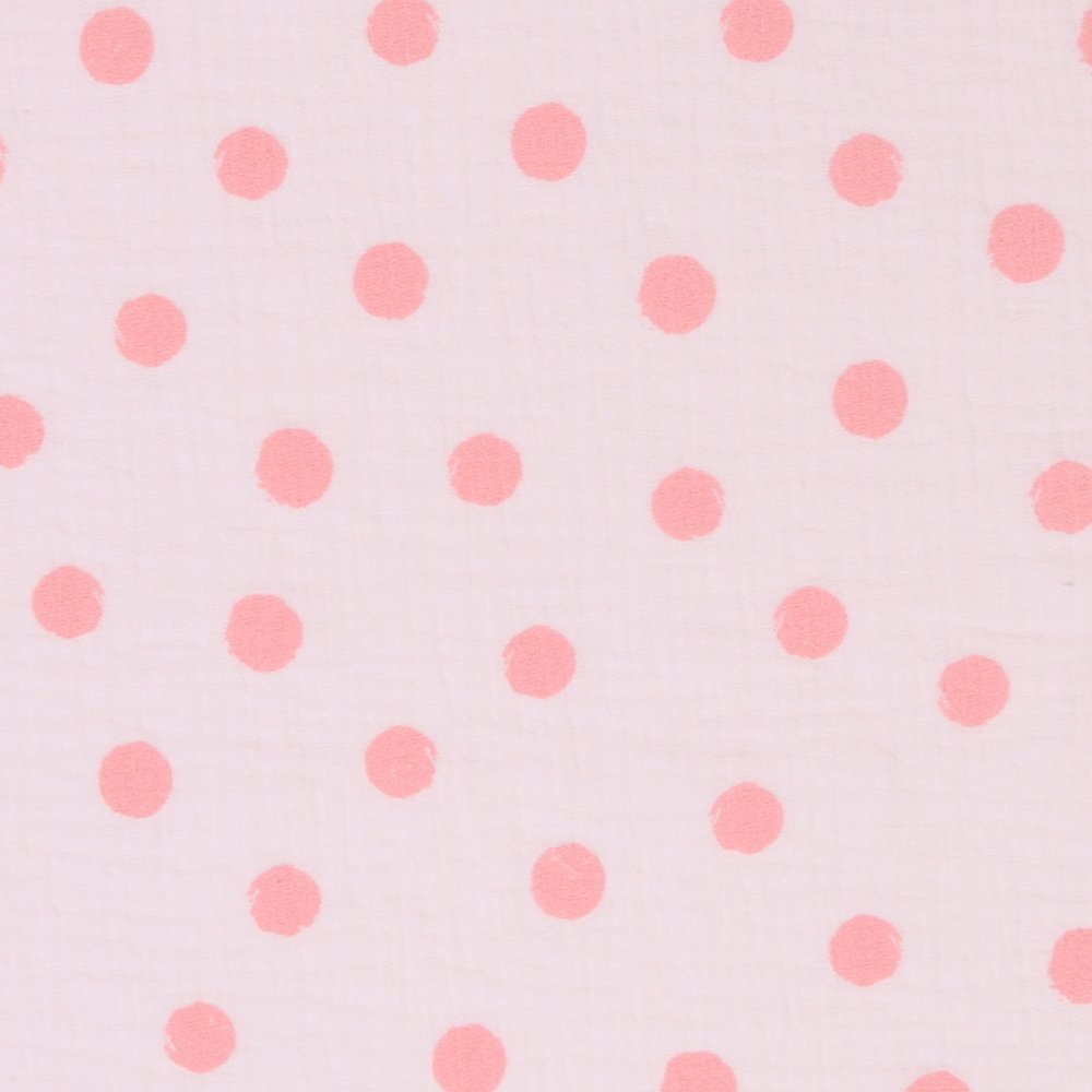 Tissu Double Gaze à Gros Pois Roses sur fond Blanc