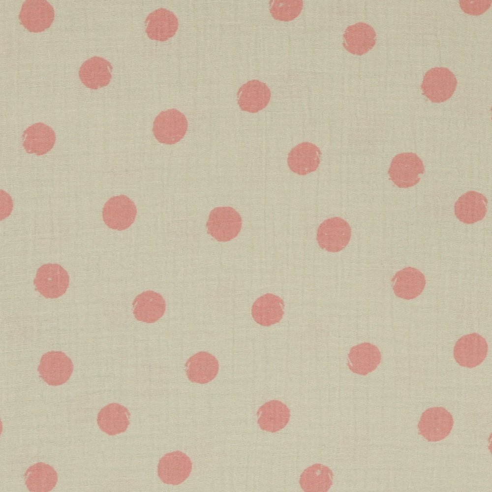 Tissu Double Gaze à Gros Pois Roses sur fond Vert