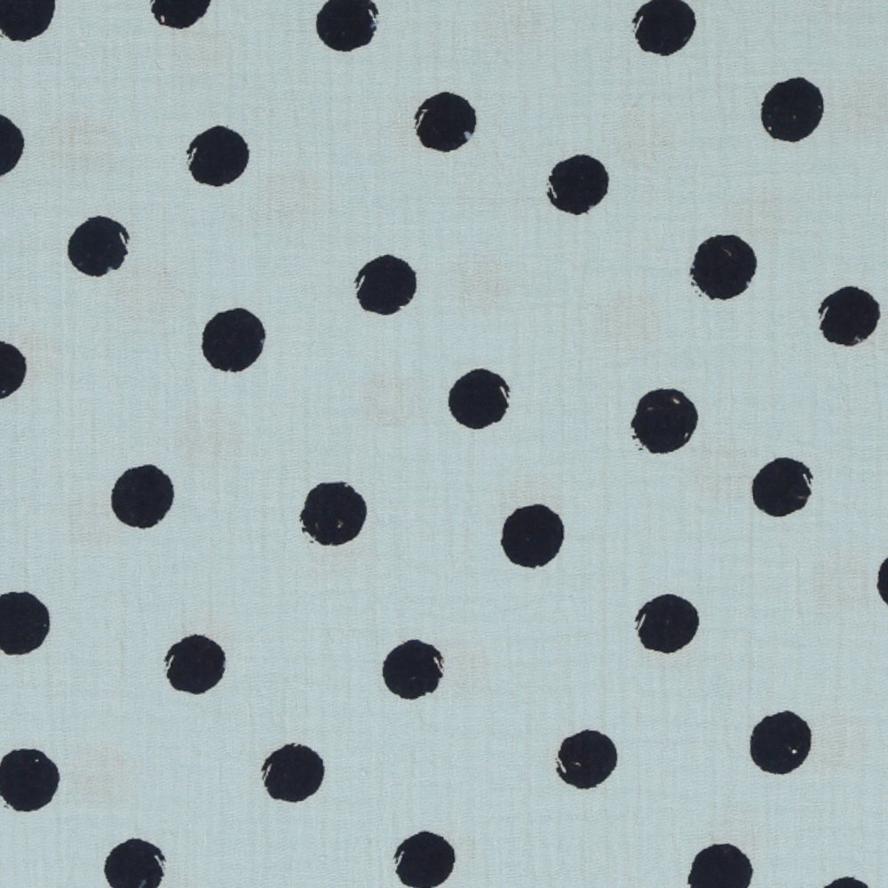 Tissu Double Gaze à Gros Pois Bleu Marine sur fond Bleu Clair