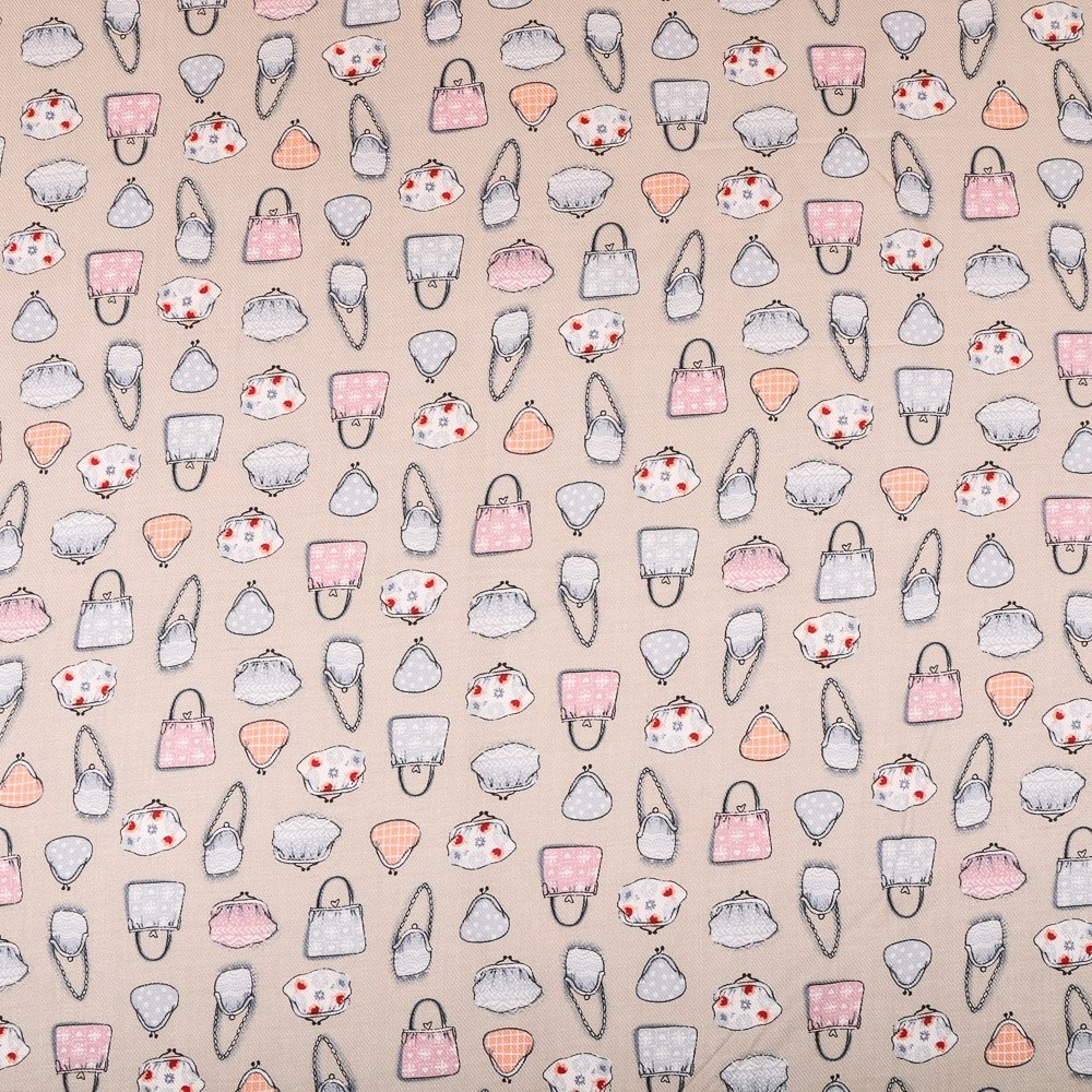 Tissu Viscose légère Beige Sacs Roses et bleus