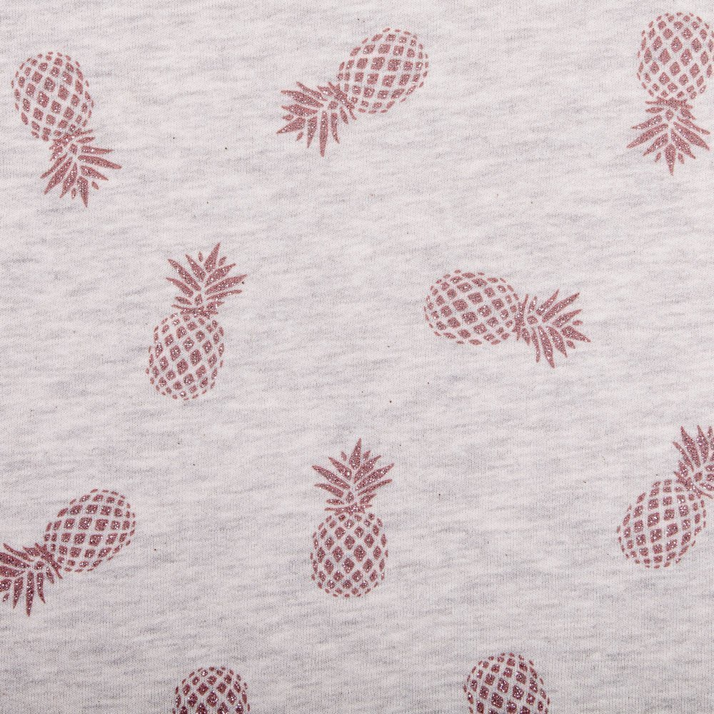 Tissu Sweat Gris chiné clair Ananas à paillettes Rose pâle