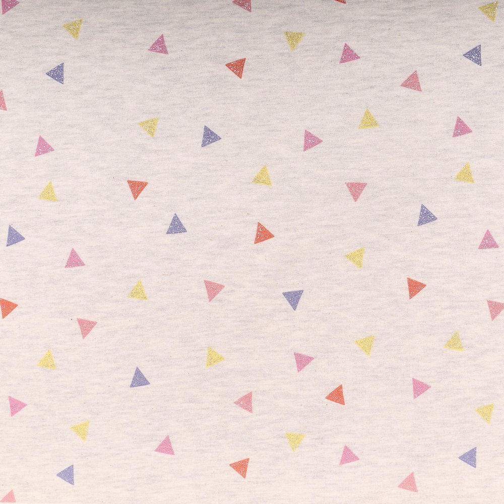 Tissu Sweat Triangles Glitter Multicolore sur fond Ecru chiné