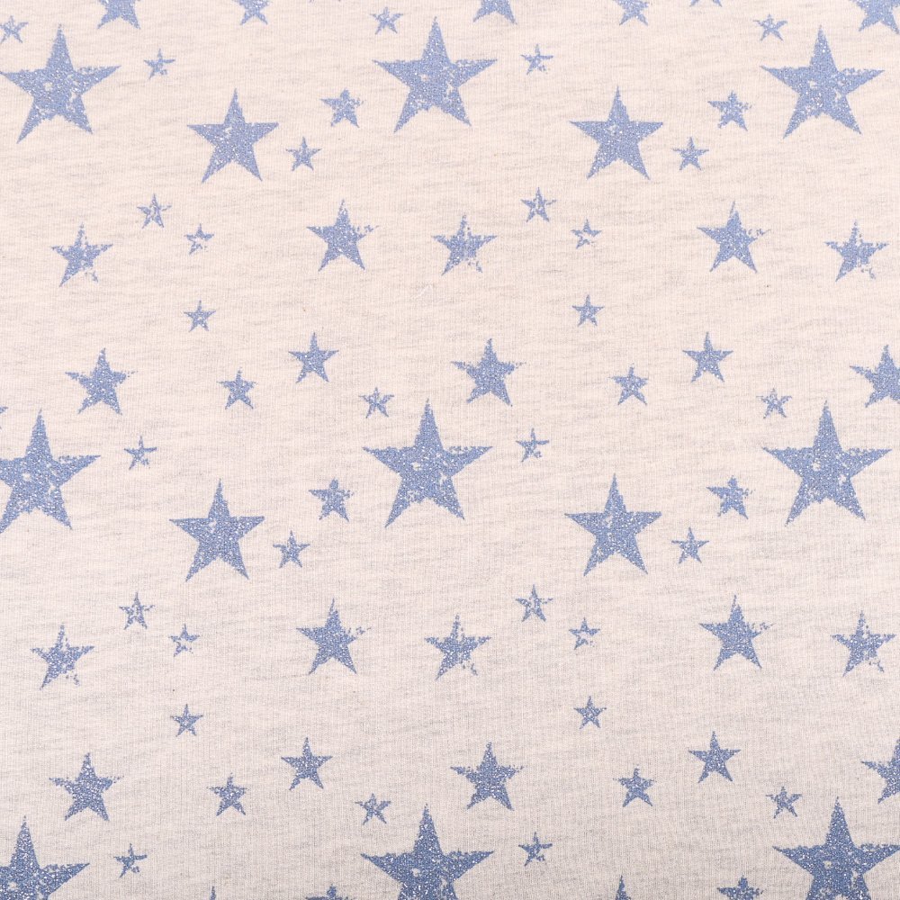 Tissu Sweat Etoiles glitter Bleues sur fond Ecru chiné