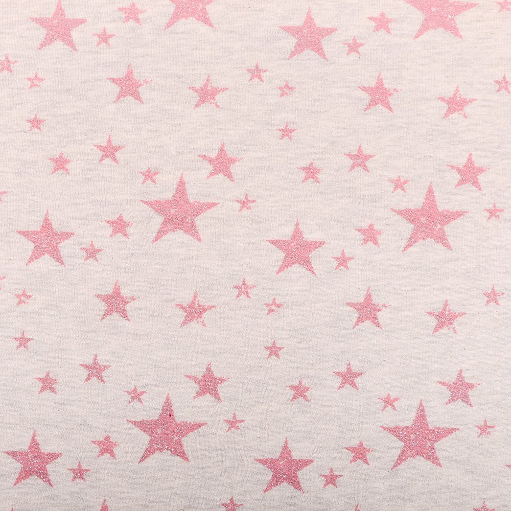 Tissu Sweat Etoiles glitter Roses sur fond Ecru chiné